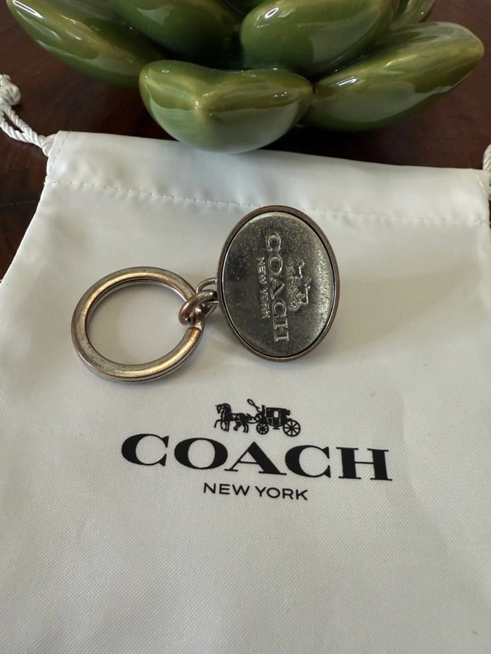 Y2K Coach Silver-Tone Round Keyring with Button Charm